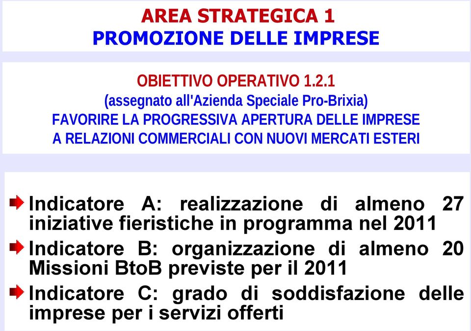 COMMERCIALI CON NUOVI MERCATI ESTERI Indicatore A: realizzazione di almeno 27 iniziative fieristiche in