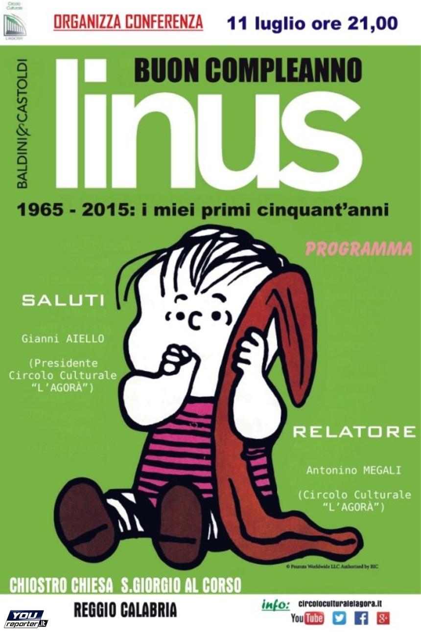 Venerdì 10 luglio 2015 L'Agorà celebra i 50 anni della rivista linus Il Circolo Culturale L AGORÀ, organizza una conversazione per celebrare il mezzo secolo di attività della rivista di fumetti