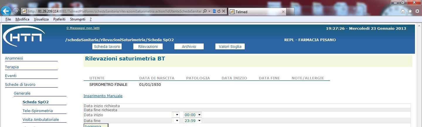 9. Registrazione dell SPO2 (2/2) Dalla scheda SpO2 sarà successivamente
