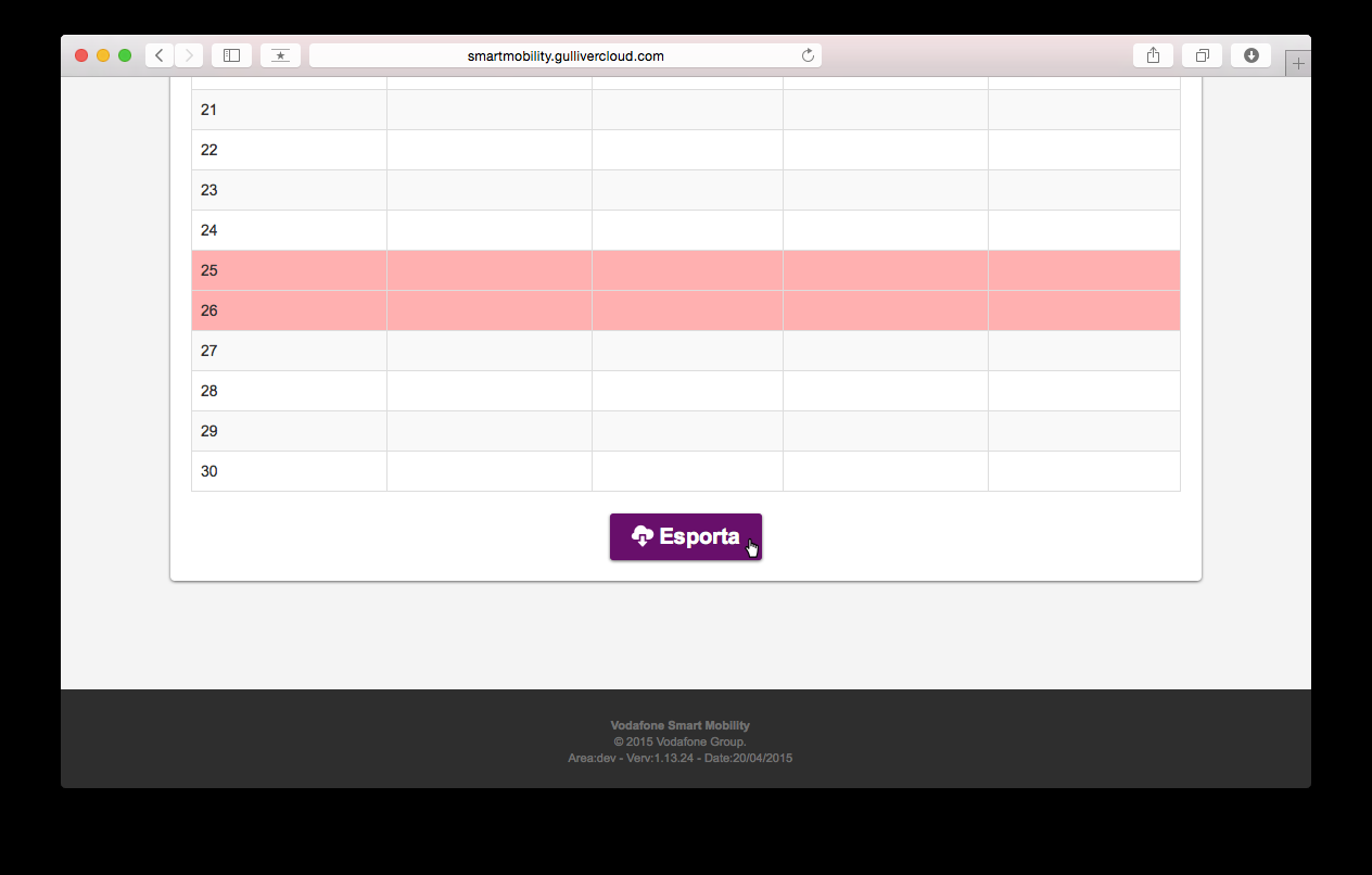 7.3 Esportare su file Excel le timbrature E possibile esportare le timbrature in un file Excel: posizionandosi nella precedente schermata di