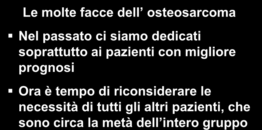 CONCLUSIONI Le molte facce dell osteosarcoma Nel passato ci siamo dedicati soprattutto ai pazienti con migliore