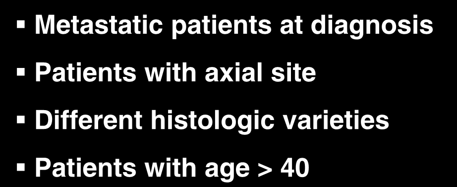 ANALYSIS IN SUBGROUPS Metastatic patients at diagnosis Patients