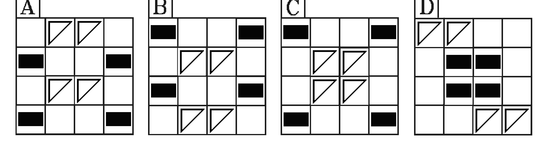 RLA0120 Quale tra le figure A, B,. è corretto inserire come quarto termine della proporzione che segue? a) La figura C. b) La figura B. c) La figura D. d) La figura A.