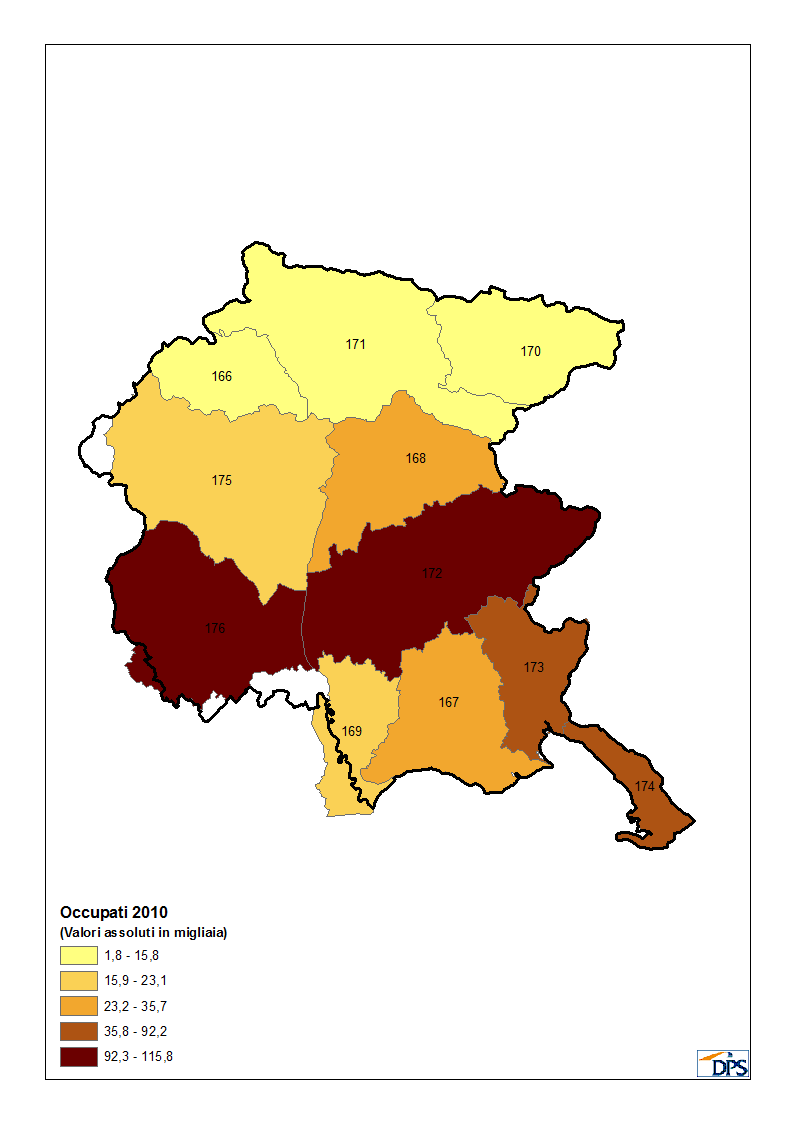 Friuli Venezia Giulia Quanto alla struttura del mercato del lavoro, la Regione è caratterizzata nel 2012 da un tasso di occupazione 15-64 anni pari al 63,6 per cento, inferiore alla media della