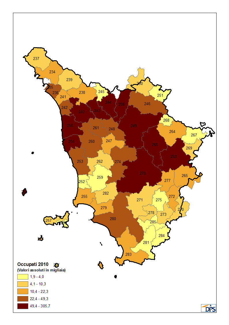 Toscana Quanto alla struttura del mercato del lavoro, la Regione è caratterizzata nel 2012 da un tasso di occupazione 15-64 anni pari al 63,9 per cento, superiore alla media della ripartizione di