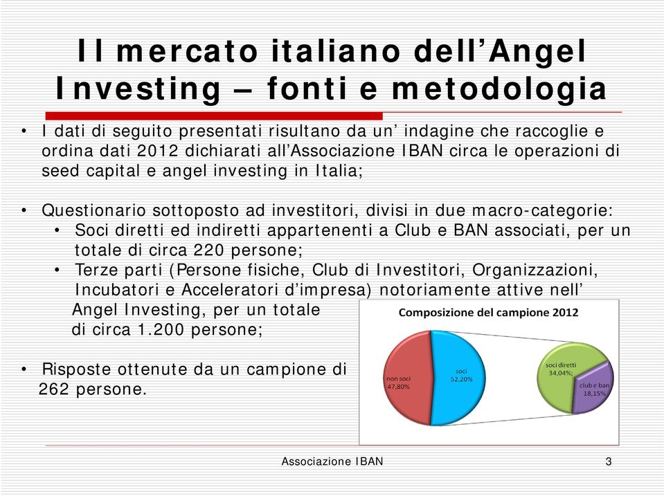 ed indiretti appartenenti a Club e BAN associati, per un totale di circa 220 persone; Terze parti (Persone fisiche, Club di Investitori, Organizzazioni, Incubatori e