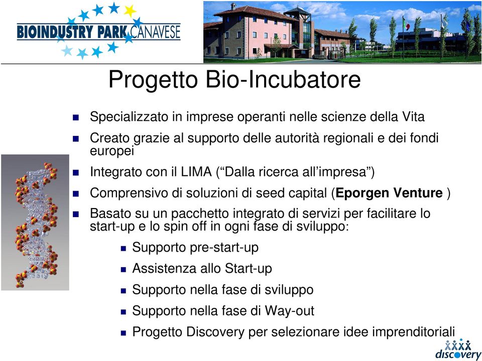 Basato su un pacchetto integrato di servizi per facilitare lo start-up e lo spin off in ogni fase di sviluppo: Supporto pre-start-up