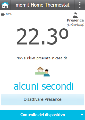 Presence: Indica da quando non si rileva presenza in casa. Se lo si desidera, qui si può disattivare questa configurazione.