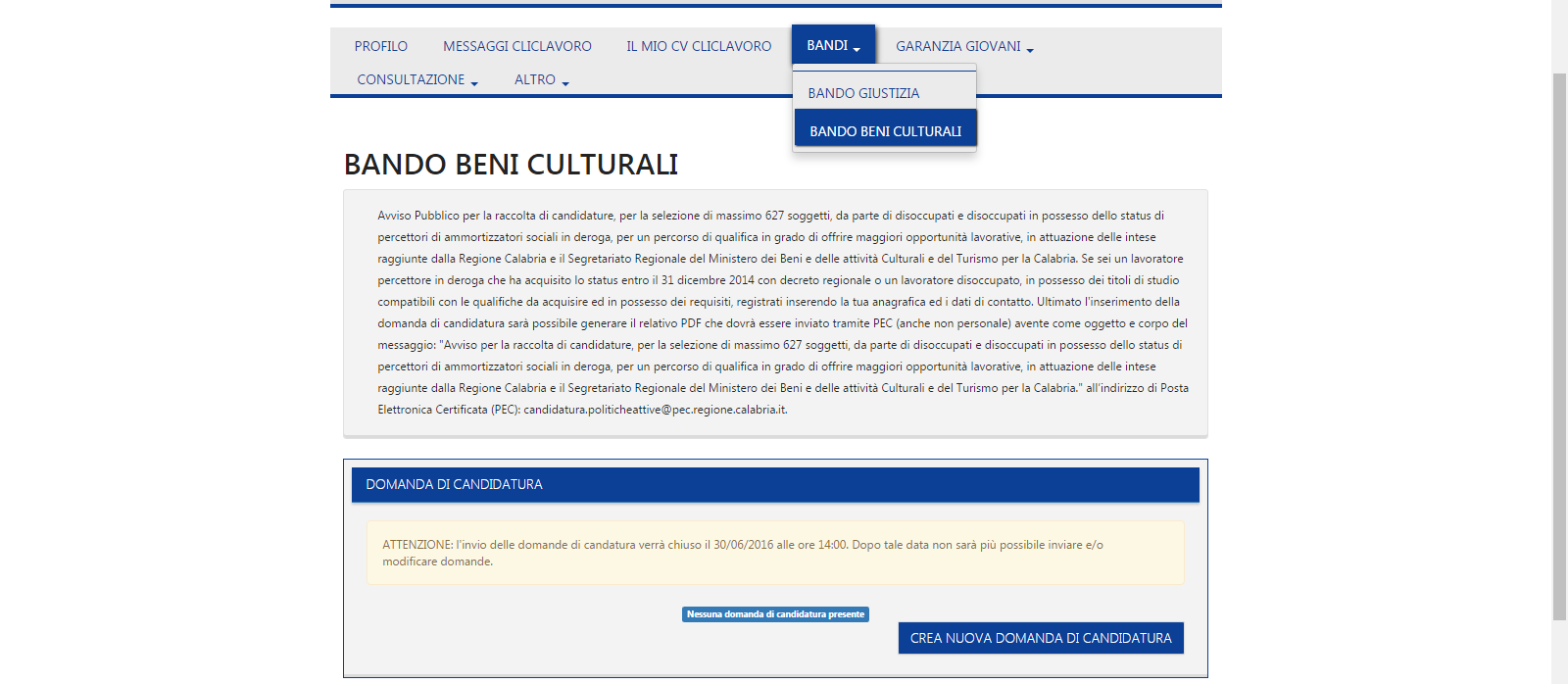 Figura 6 Pagina accesso Bando Beni Culturali 2.3.