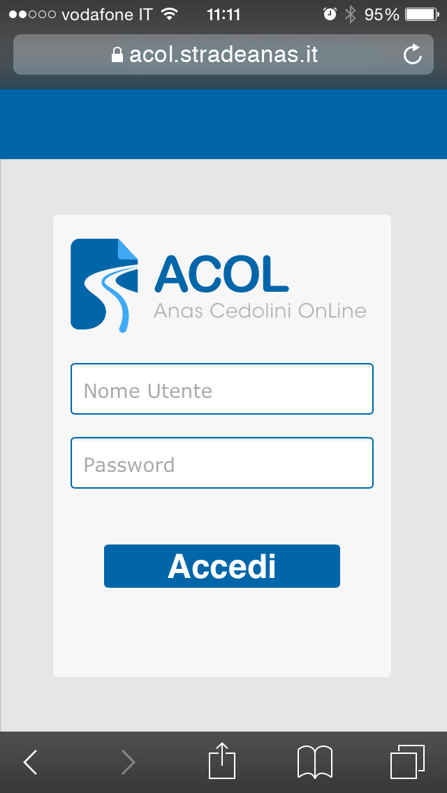 Pagina 28 di 47 6.1 Login La procedura da seguire per l accesso ad ACOL Mobile è la stessa utilizzata per l interfaccia web.