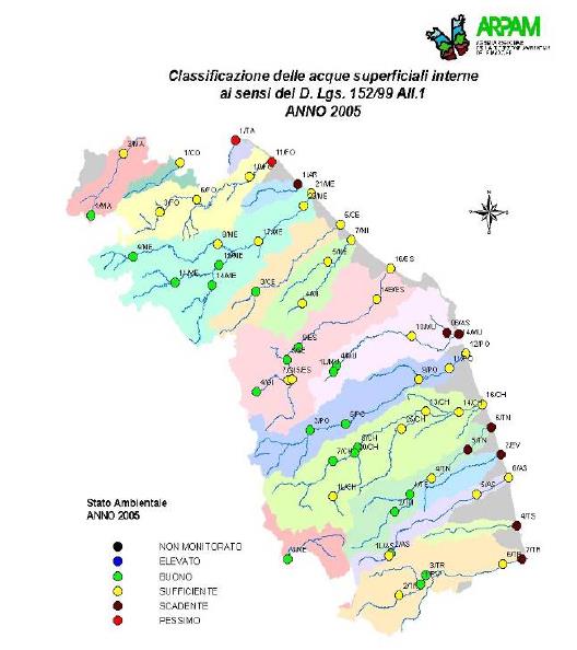 Figura 6: Classificazione dello stato ambientale dei principali corsi d acqua marchigiani,