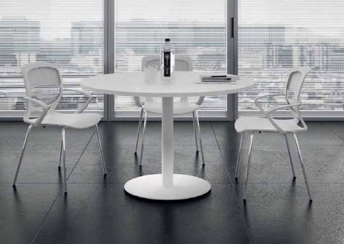 Tavolo riunione Tavolo riunione Ø 100xH71,3 cm con struttura metallica a colonna colore bianco, piano in