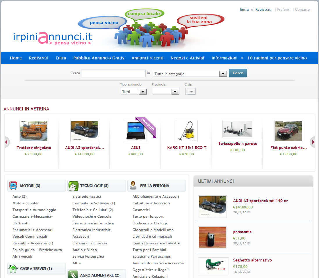 Il sito web - home page 4 Testata con logo e immagine sponsor di sviluppo dell economia locale Menu di navigazione intuitivo Sezione di ricerca completa e di facile utilizzo