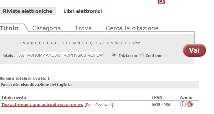 5.RICERCA DELL IMPACT FACTOR DI UNA RIVISTA DALLA LISTA A-Z DI INSUBRE Dal portale InsuB.R.E. selezionare la funzione Lista A-Z.