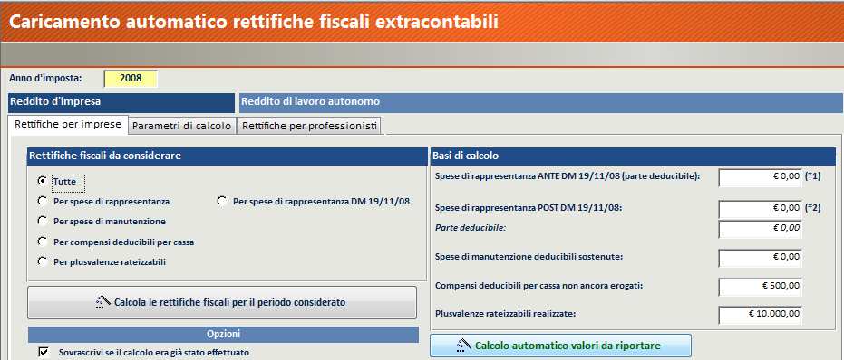 Come anticipato nel precedente paragrafo, il software dispone di una procedura automatizzata per la rilevazione delle differenze temporanee.