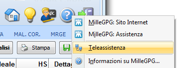 TELEASSISTENZA Ultima modifica: 14/02/2013 Per rendere più veloce l'accesso al programma di Teleassistenza di MilleGPG è stato inserita una nuova voce di menu chiamata appunto