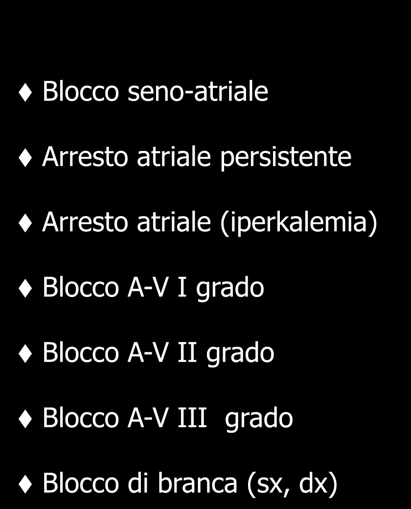 ARITMIE CARDIACHE Bradiaritmie e Disturbi di conduzione dello stimolo Blocco seno-atriale Arresto atriale