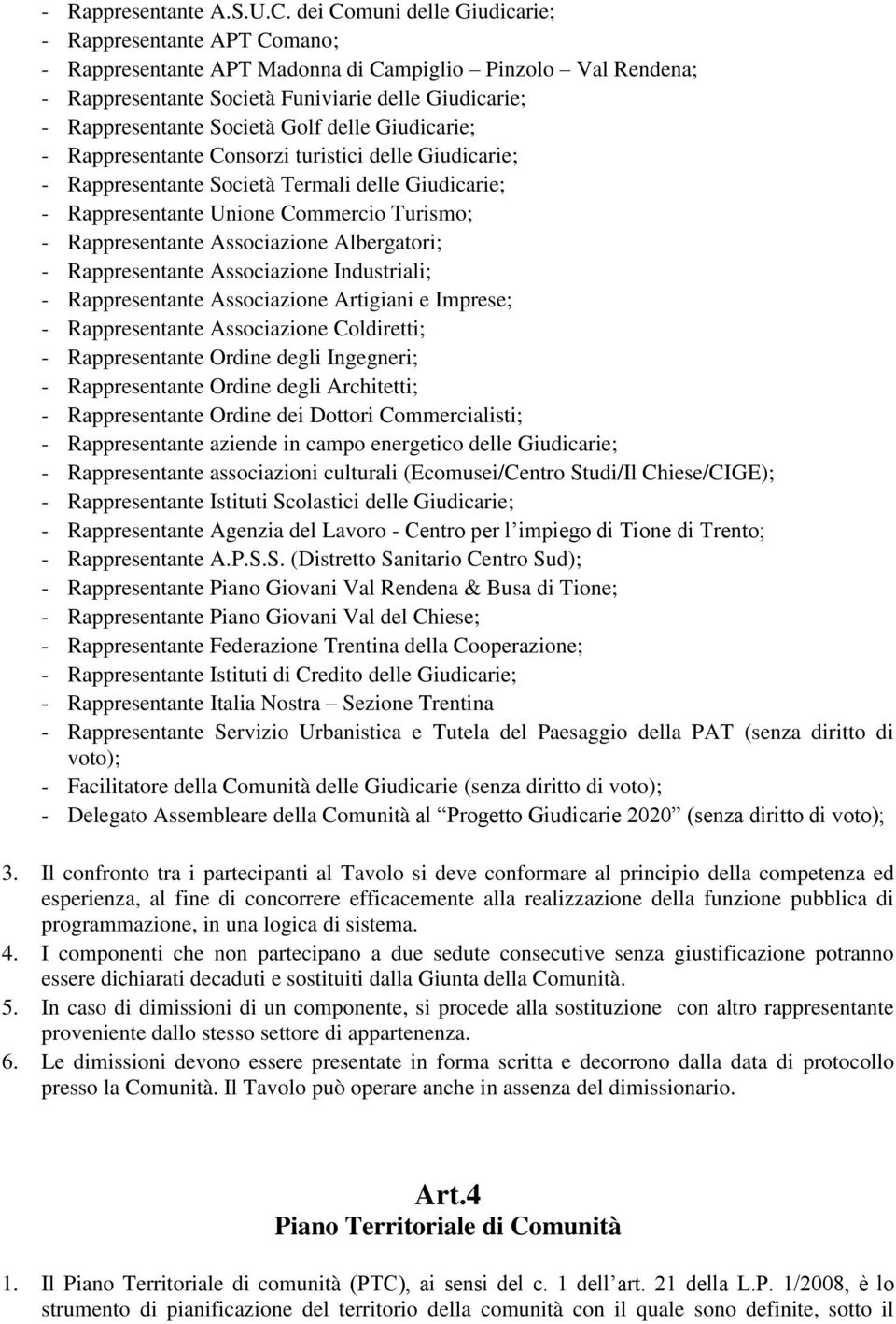 Golf delle Giudicarie; - Rappresentante Consorzi turistici delle Giudicarie; - Rappresentante Società Termali delle Giudicarie; - Rappresentante Unione Commercio Turismo; - Rappresentante