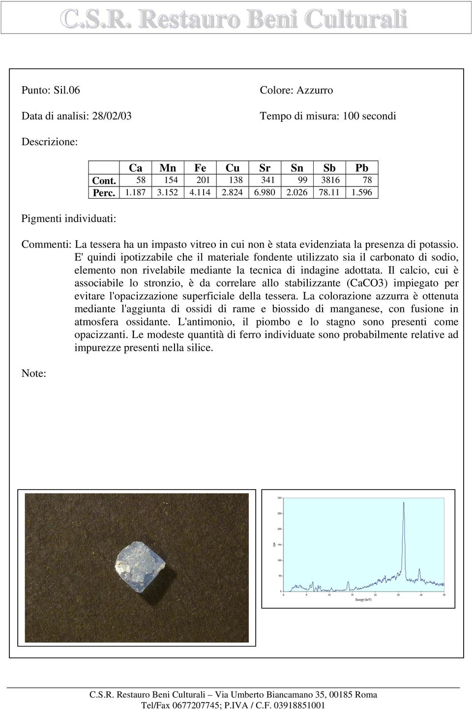 La colorazione azzurra è ottenuta mediante l'aggiunta di ossidi di rame e biossido di manganese, con fusione in atmosfera ossidante.