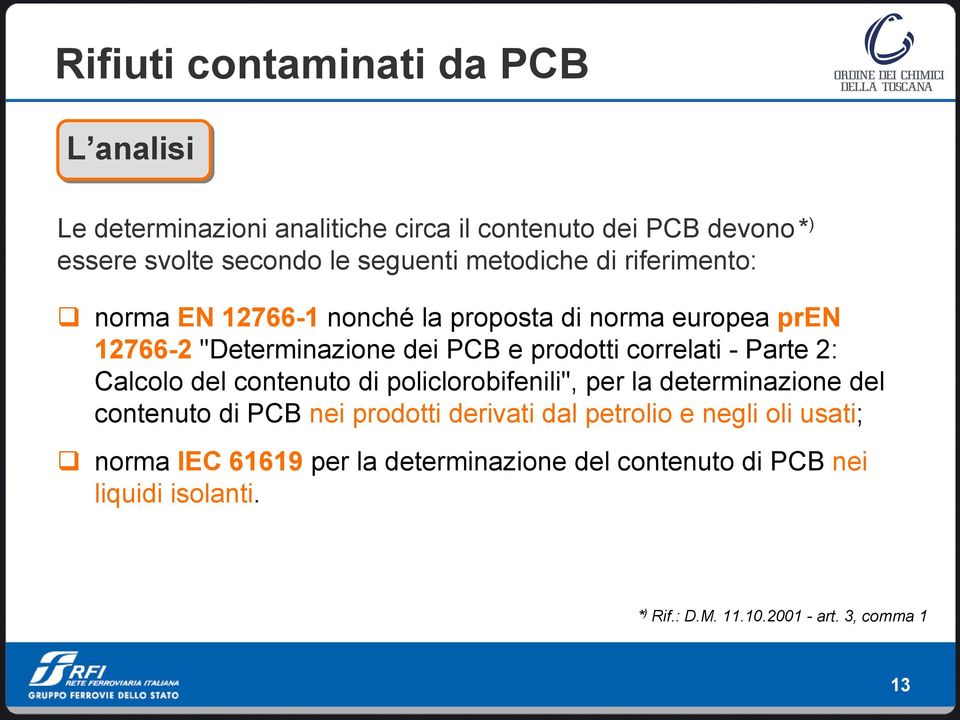 2: ) Calcolo del contenuto di policlorobifenili", per la determinazione del contenuto di PCB nei prodotti derivati dal petrolio e