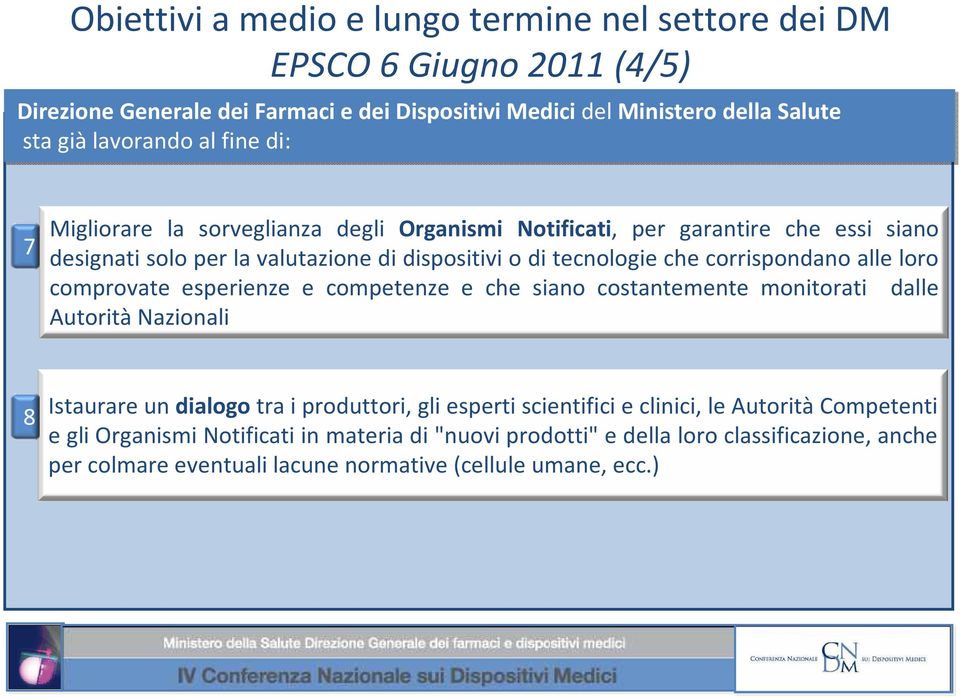 esperienze e competenze e che siano costantemente monitorati dalle Autorità Nazionali 8 Istaurare un dialogotra i produttori, gli esperti scientifici e clinici, le