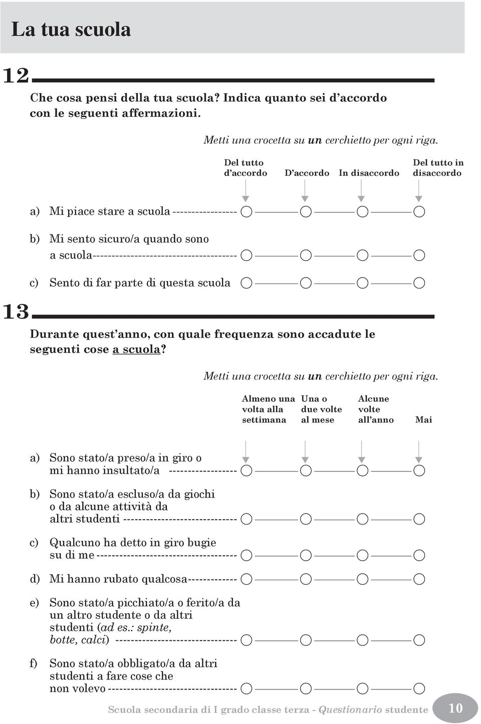 -------------------------------------- A A A A c) Sento di far parte di questa scuola A A A A Durante quest anno, con quale frequenza sono accadute le seguenti cose a scuola?