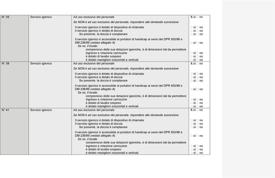 uso esclusivo del personale N 41