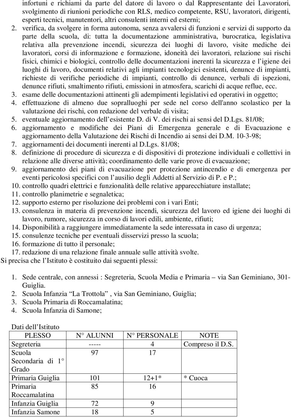 verifica, da svolgere in forma autonoma, senza avvalersi di funzioni e servizi di supporto da parte della scuola, di: tutta la documentazione amministrativa, burocratica, legislativa relativa alla