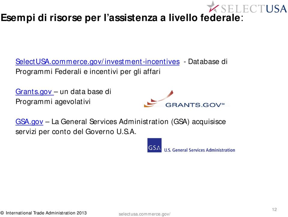 gli affari Grants.gov un data base di Programmi agevolativi GSA.