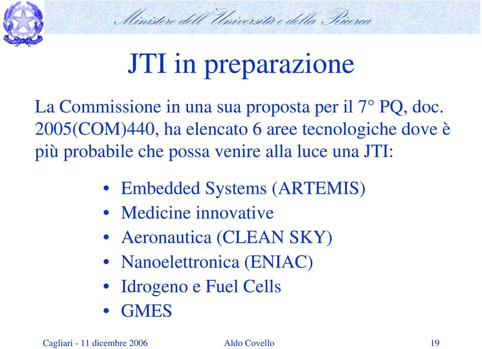 alla luce una JTI: Embedded Systems (ARTEMIS) Medicine innovative Aeronautica (CLEAN