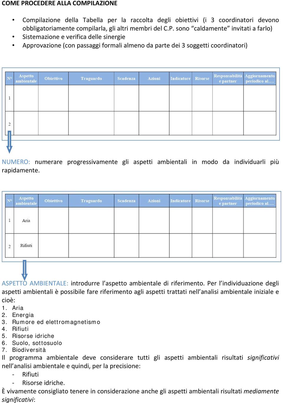 LAZIONE Compilazione della Tabella per la degli obiettivi (i 3 coordinatori devono obbligatoriamente compilarla, gli altri membri del C.P.