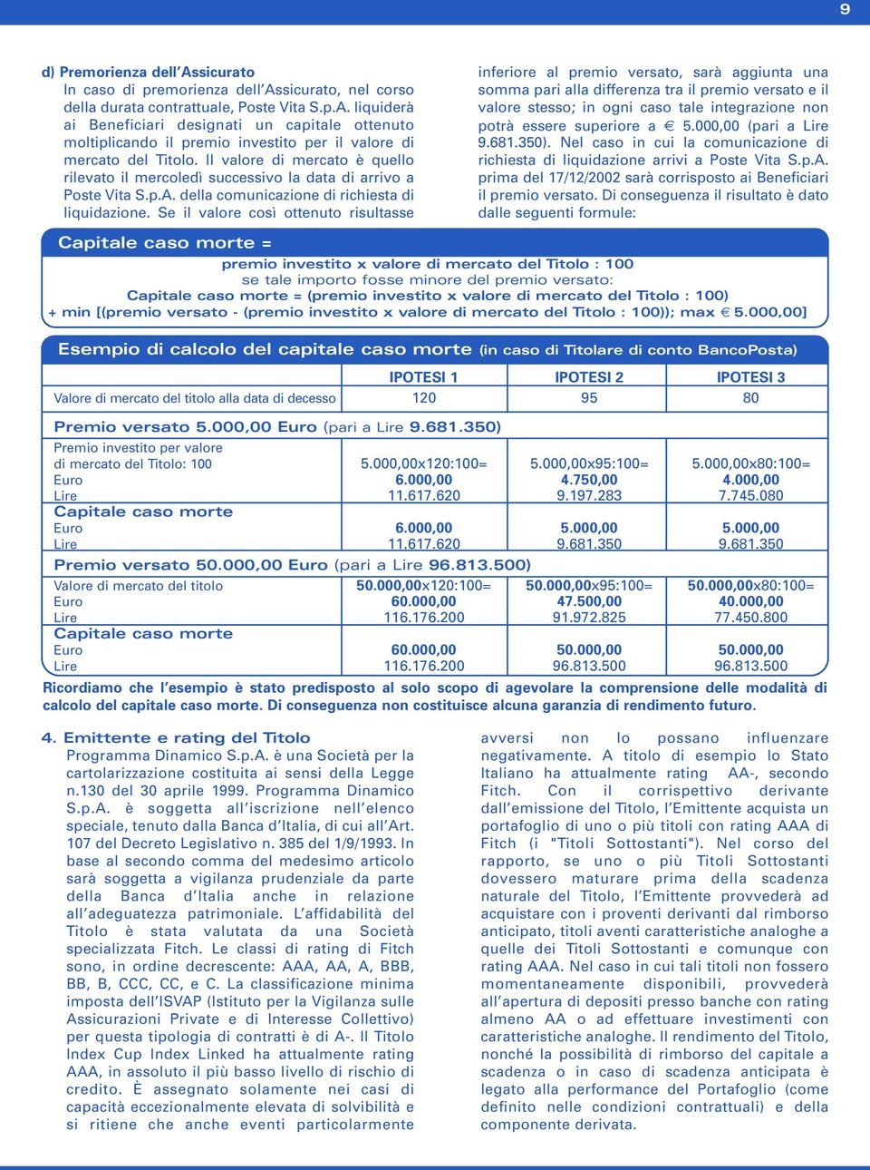 Se il valore così ottenuto risultasse inferiore al premio versato, sarà aggiunta una somma pari alla differenza tra il premio versato e il valore stesso; in ogni caso tale integrazione non potrà