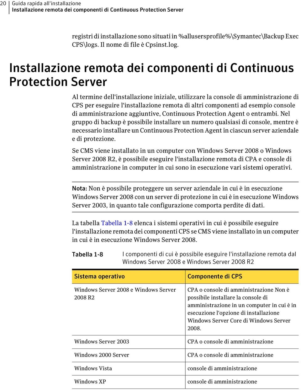Installazione remota dei componenti di Continuous Protection Server Al termine dell'installazione iniziale, utilizzare la console di amministrazione di CPS per eseguire l'installazione remota di