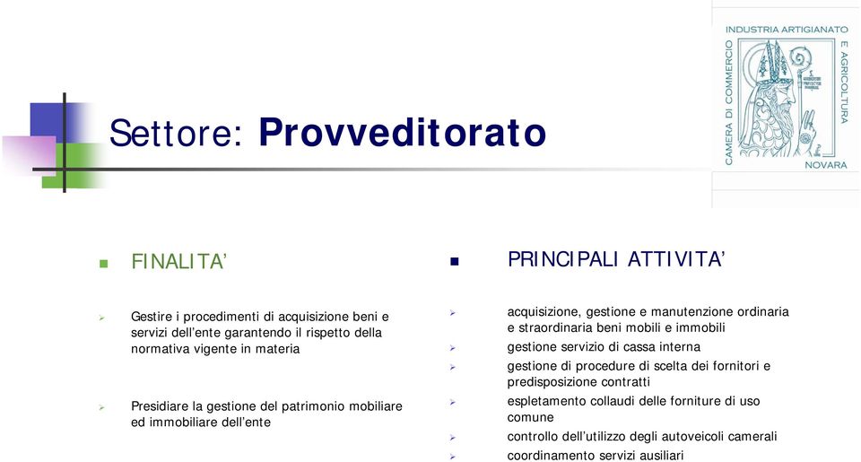 manutenzione ordinaria e straordinaria beni mobili e immobili gestione servizio di cassa interna gestione di procedure di scelta dei fornitori e