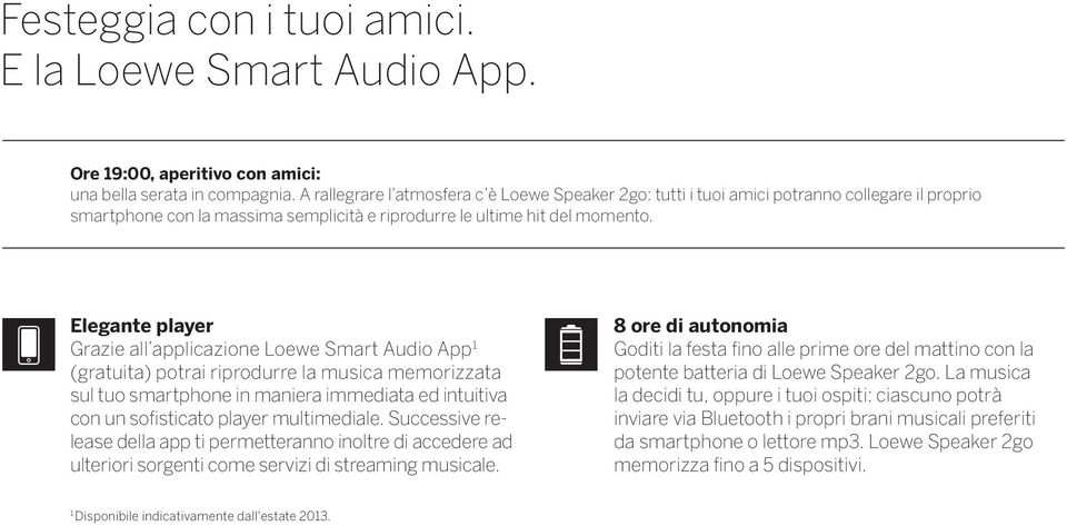 Elegante player Grazie all applicazione Loewe Smart Audio App 1 (gratuita) potrai riprodurre la musica memorizzata sul tuo smartphone in maniera immediata ed intuitiva con un sofisticato player