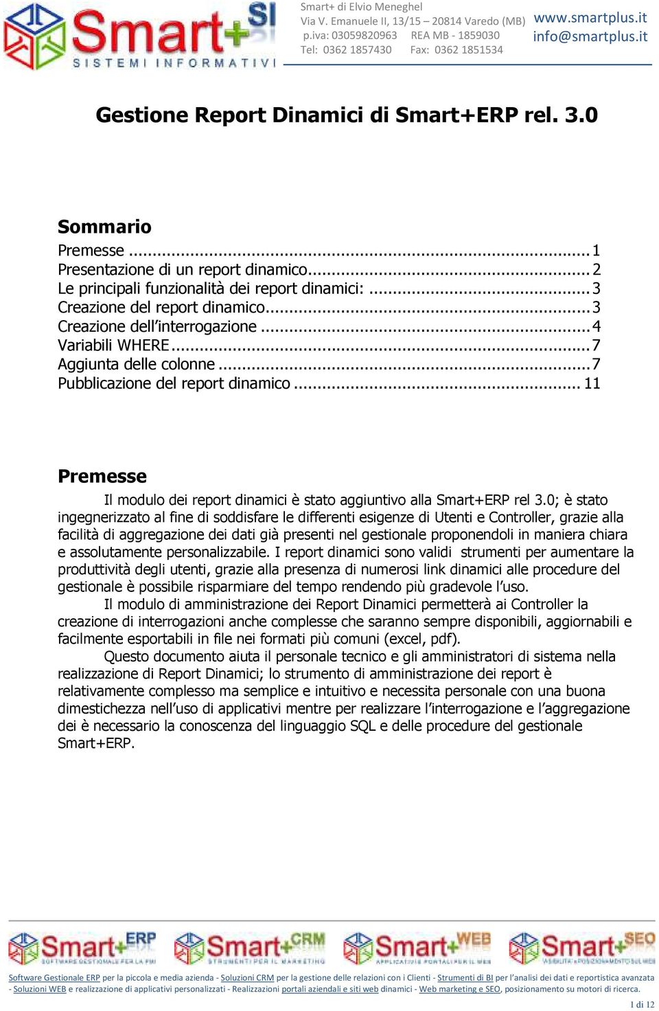 .. 11 Premesse Il modulo dei report dinamici è stato aggiuntivo alla Smart+ERP rel 3.