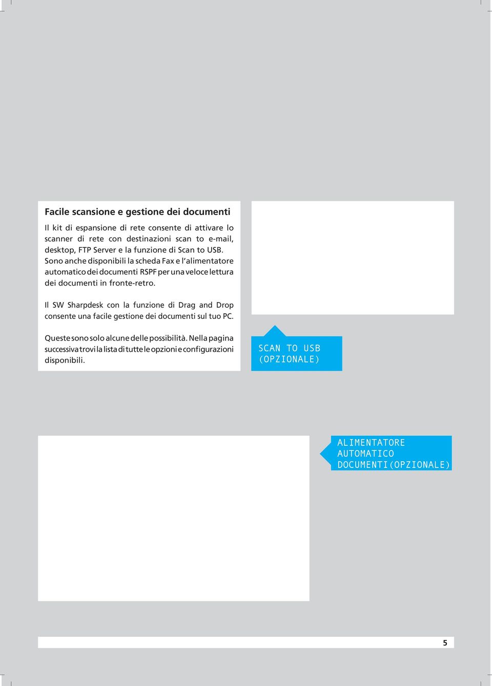 Sono anche disponibili la scheda Fax e l alimentatore automatico dei documenti RSPF per una veloce lettura dei documenti in fronte-retro.