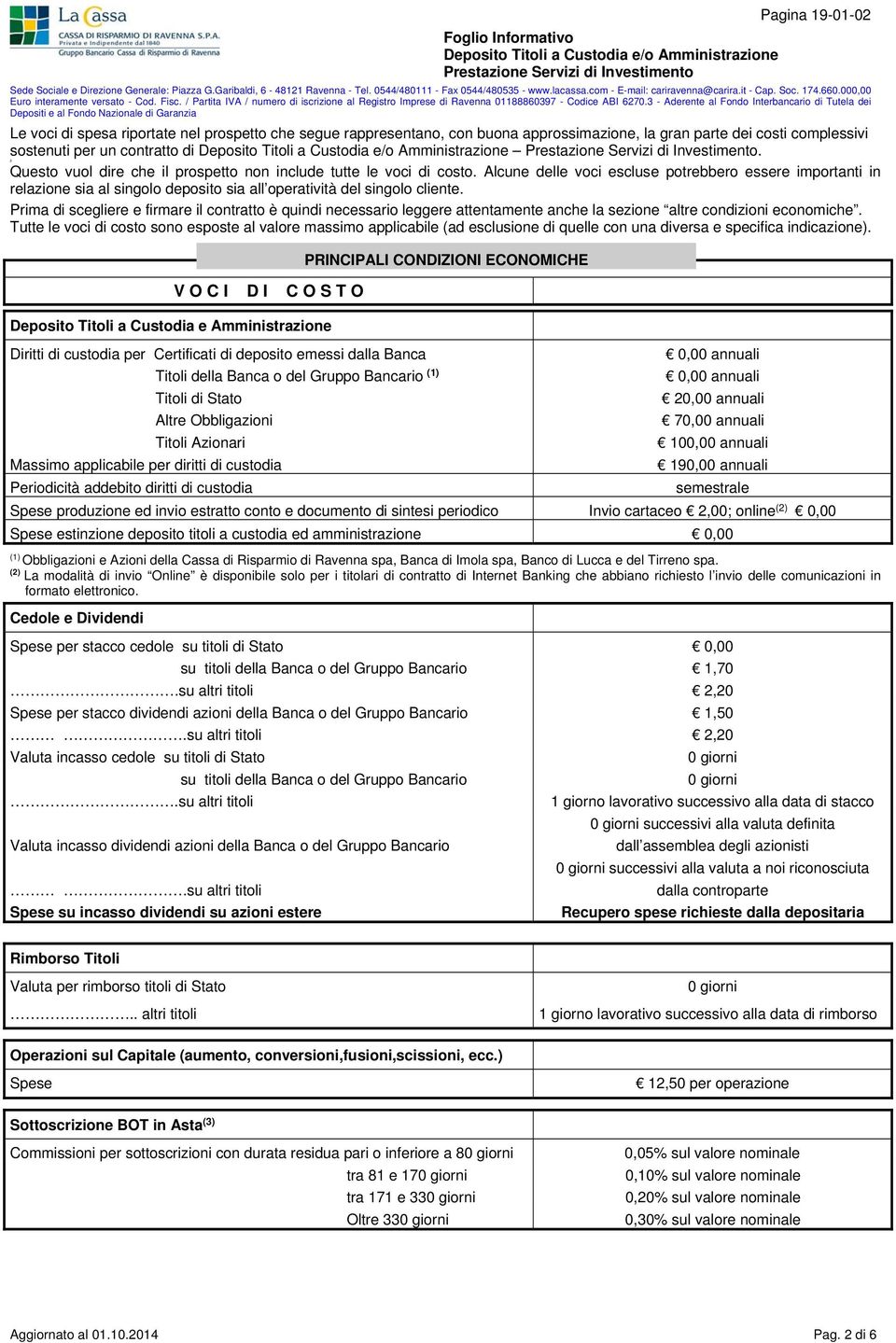 Alcune delle voci escluse potrebbero essere importanti in relazione sia al singolo deposito sia all operatività del singolo cliente.