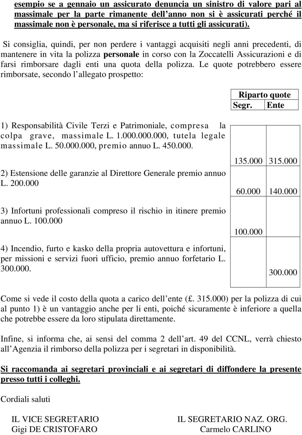 Si consiglia, quindi, per non perdere i vantaggi acquisiti negli anni precedenti, di mantenere in vita la polizza personale in corso con la Zoccatelli Assicurazioni e di farsi rimborsare dagli enti