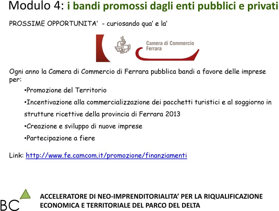 pacchetti turistici e al soggiorno in strutture ricettive della provincia di Ferrara 2013 Creazione e