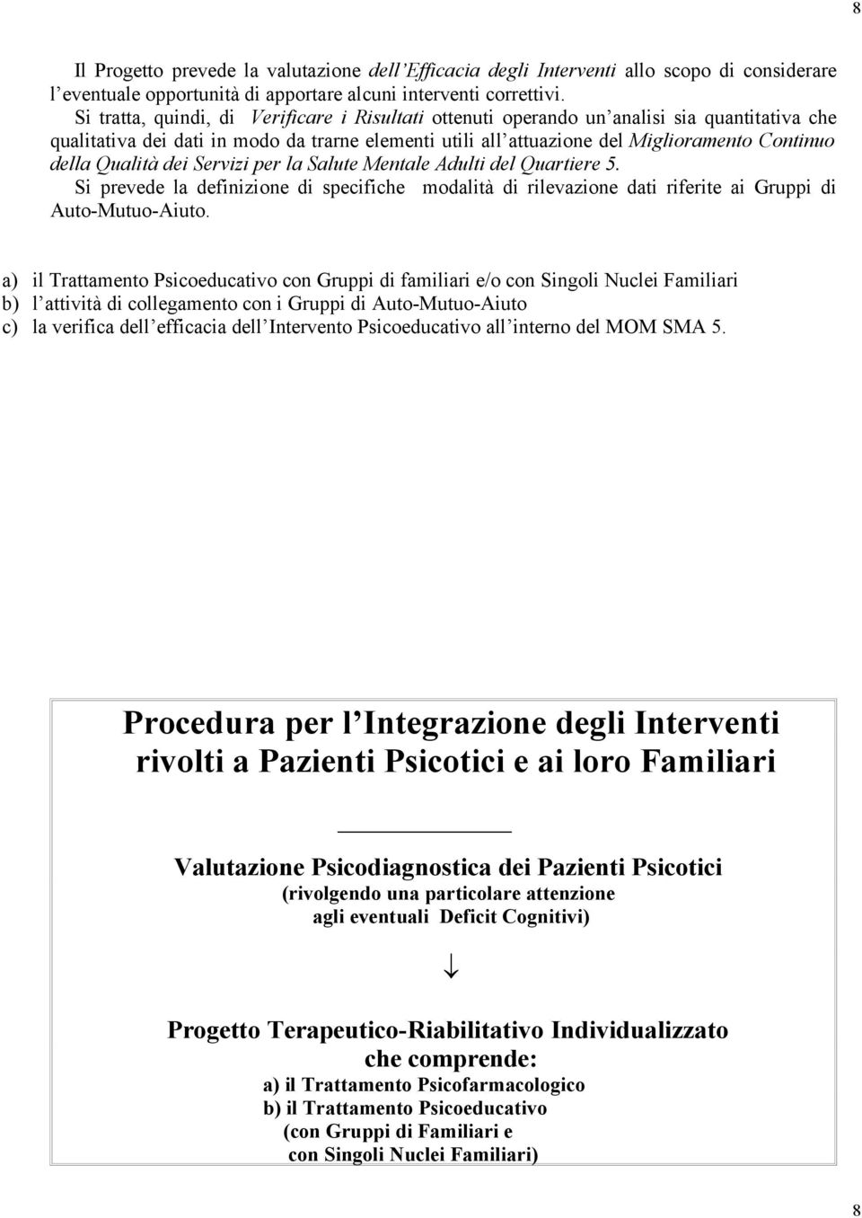 Qualità dei Servizi per la Salute Mentale Adulti del Quartiere 5. Si prevede la definizione di specifiche modalità di rilevazione dati riferite ai Gruppi di Auto-Mutuo-Aiuto.