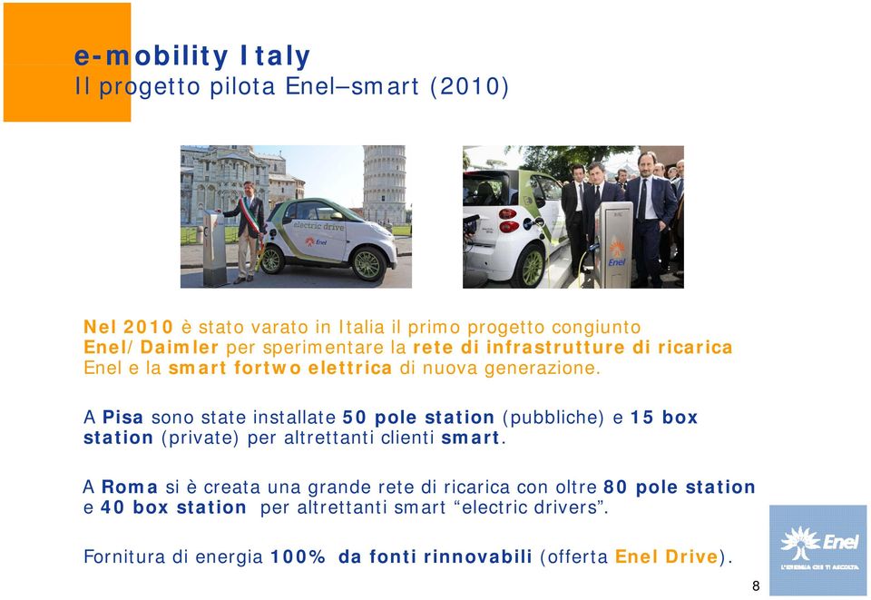 A Pisa sono state installate 50 pole station (pubbliche) e 15 box station (private) per altrettanti clienti smart.