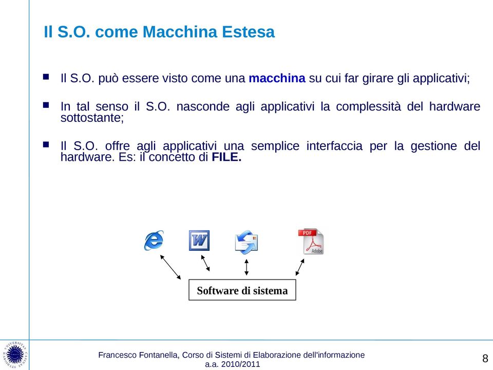 applicativi; In tal senso il S.O.