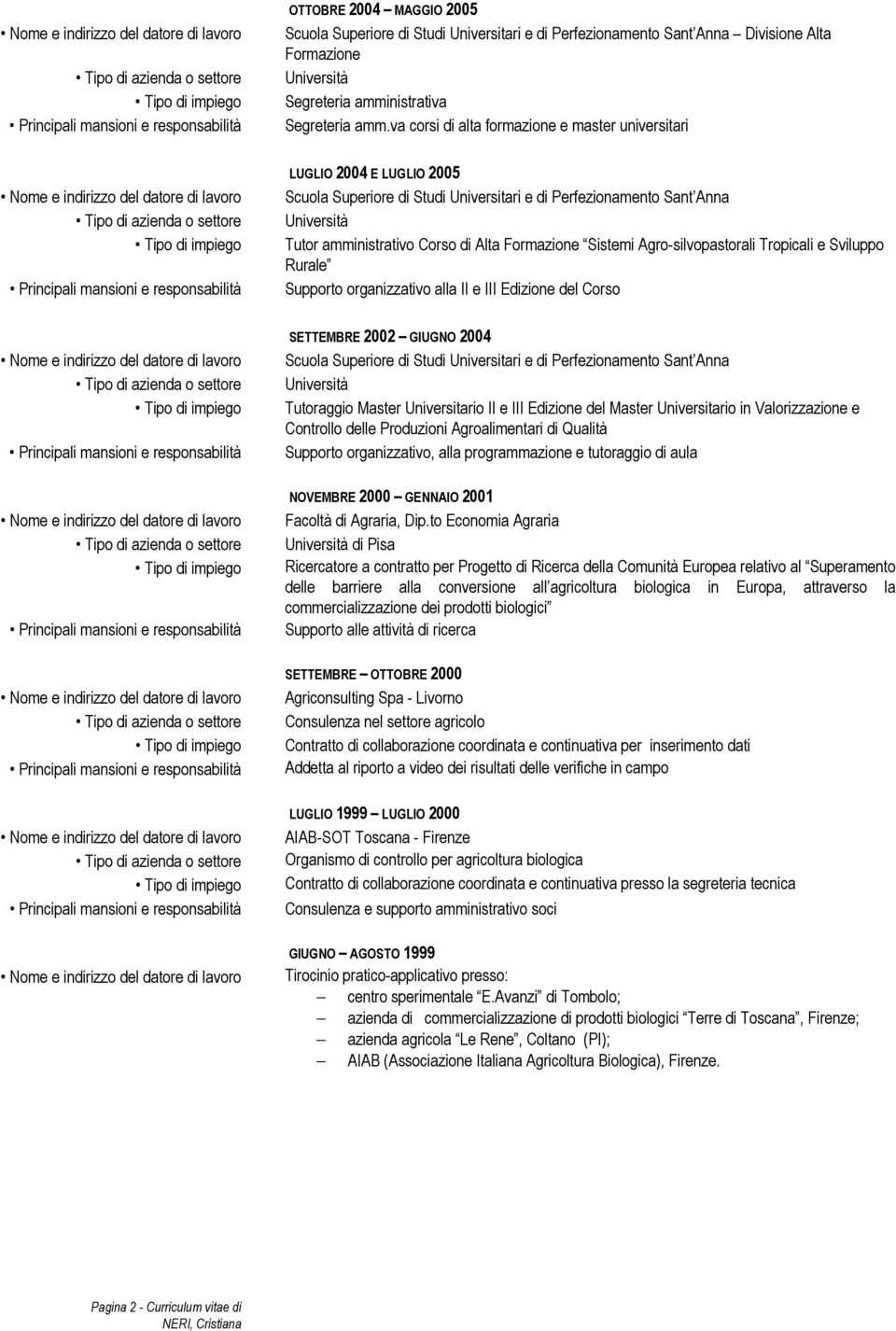 Agro-silvopastorali Tropicali e Sviluppo Rurale Supporto organizzativo alla II e III Edizione del Corso SETTEMBRE 2002 GIUGNO 2004 Scuola Superiore di Studi Universitari e di Perfezionamento Sant