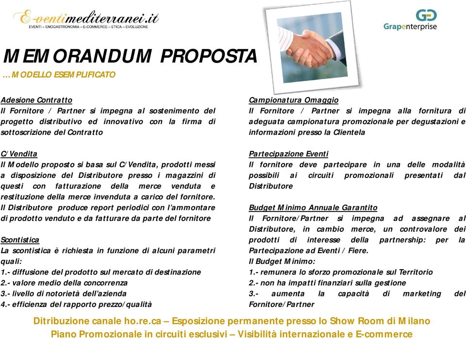 sul C/Vendita, prodotti messi a disposizione del Distributore presso i magazzini di questi con fatturazione della merce venduta e restituzione della merce invenduta a carico del fornitore.