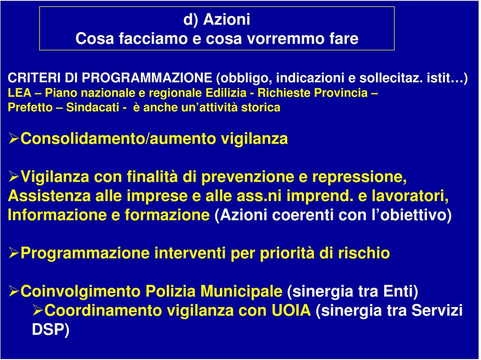 vigilanza Vigilanza con finalità di prevenzione e repressione, Assistenza alle imprese e alle ass.ni imprend.