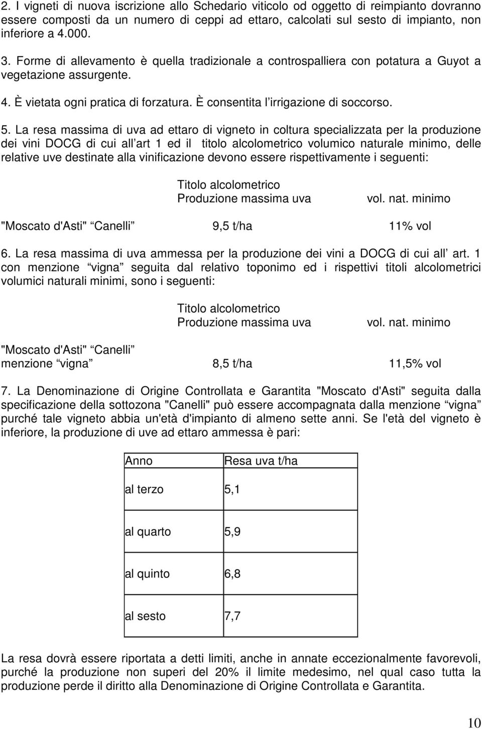 La resa massima di uva ad ettaro di vigneto in coltura specializzata per la produzione dei vini DOCG di cui all art 1 ed il titolo alcolometrico volumico naturale minimo, delle relative uve destinate