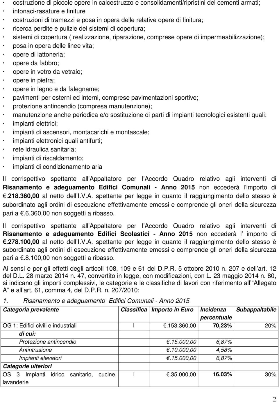 opere da fabbro; opere in vetro da vetraio; opere in pietra; opere in legno e da falegname; pavimenti per esterni ed interni, comprese pavimentazioni sportive; protezione antincendio (compresa