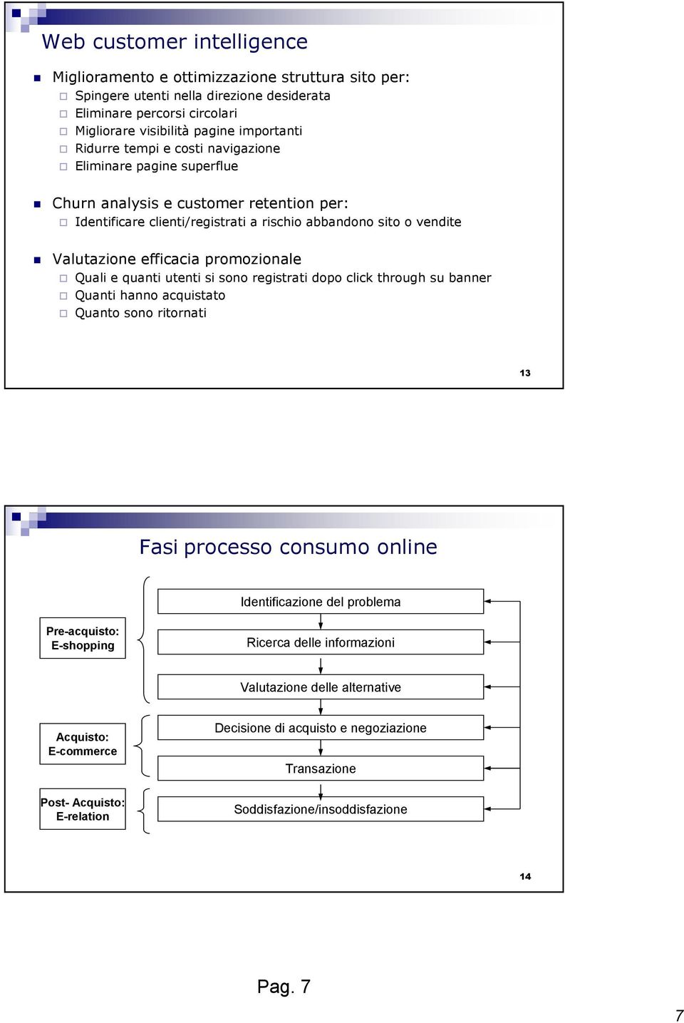 Quali e quanti utenti si sono registrati dopo click through su banner Quanti hanno acquistato Quanto sono ritornati 13 Fasi processo consumo online Identificazione del problema Pre-acquisto: