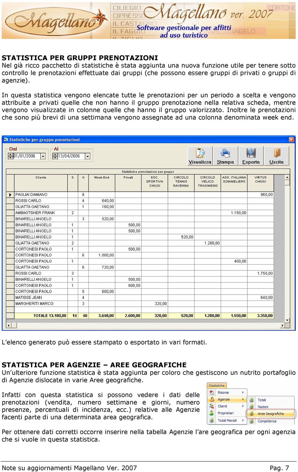 In questa statistica vengono elencate tutte le prenotazioni per un periodo a scelta e vengono attribuite a privati quelle che non hanno il gruppo prenotazione nella relativa scheda, mentre vengono